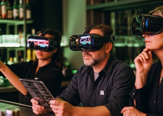 Shows employees learning through immersive VR in a bar setting